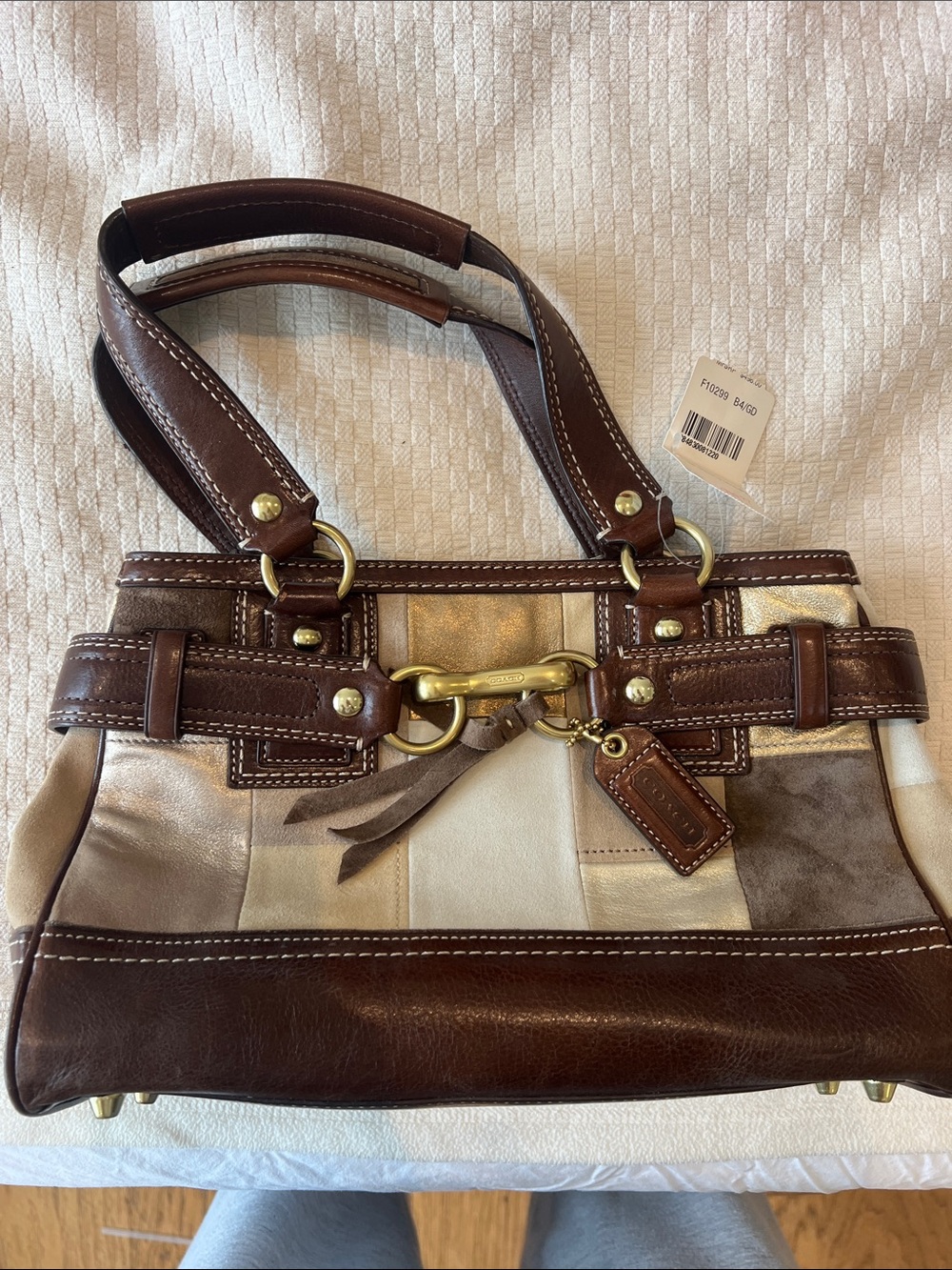Coach Patchwork Leather & Suede Shoulder Bag in Brown and Cream